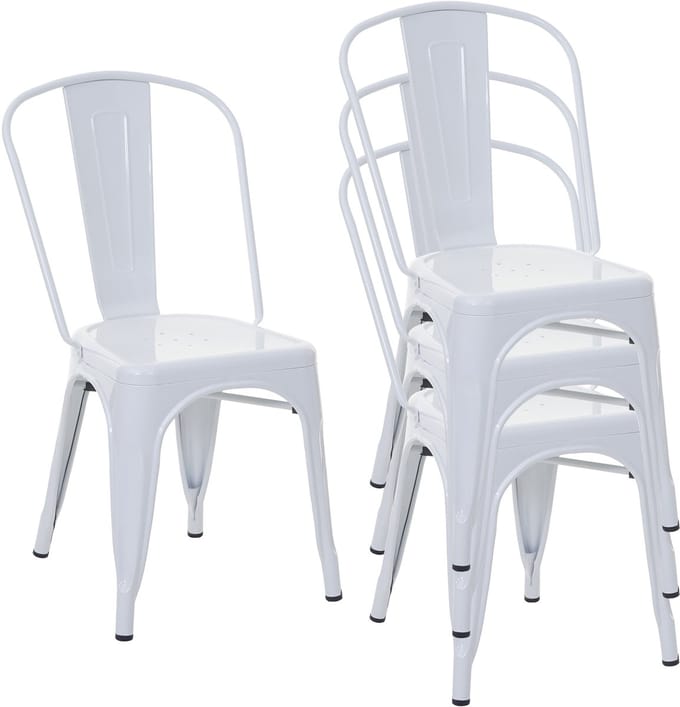 Set van 4 stoelen MCW-A73, bistrostoel stapelstoel, metaal industrieel design stapelbaar ~ wit
