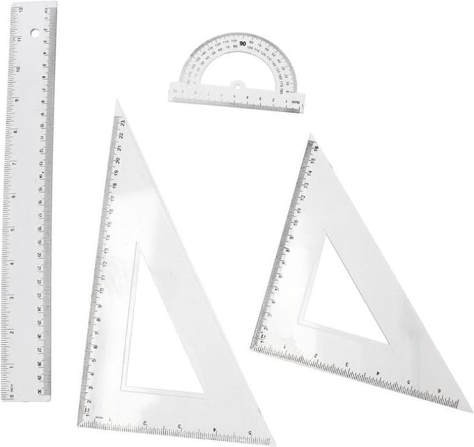 Gerimport School/wiskunde linialen set - 4 delig - Rekenlinealen - transparant kunststof