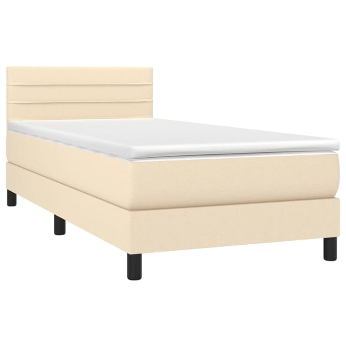 vidaXL - Boxspring - met - matras - en - LED - stof - crèmekleurig - 80x200 - cm