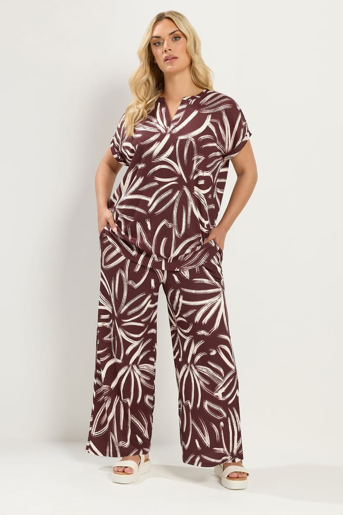 Yours Bruine Abstracte Print Broek Met Wijde Pijpen Size Regular > 50-52