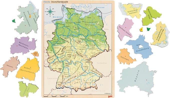 GOKI Puzzel - Duitsland - 98 Stukjes - 30X40X1Cm - Hout - 5 Jaar
