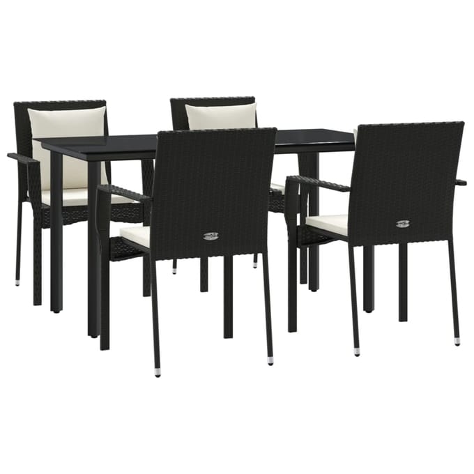 vidaXL - 5-delige - Tuinset - met - kussens - poly - rattan - zwart