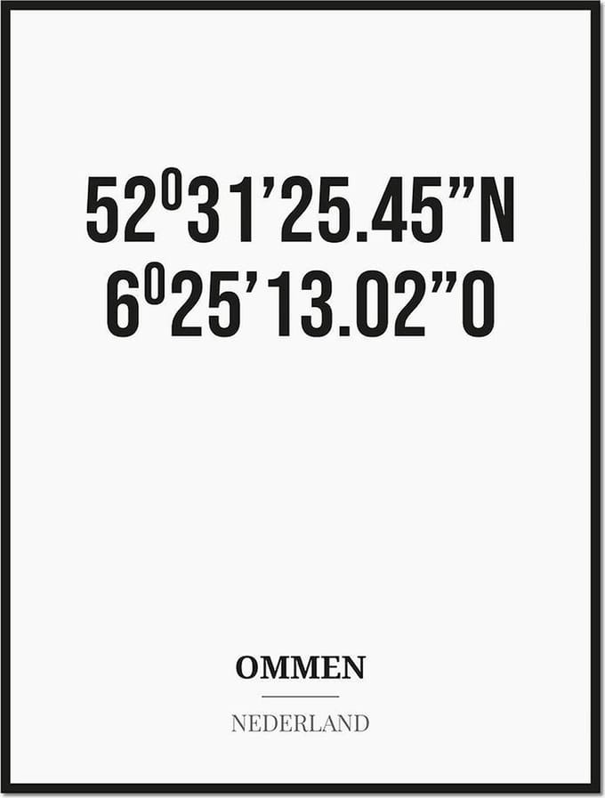Poster/kaart OMMEN met coördinaten