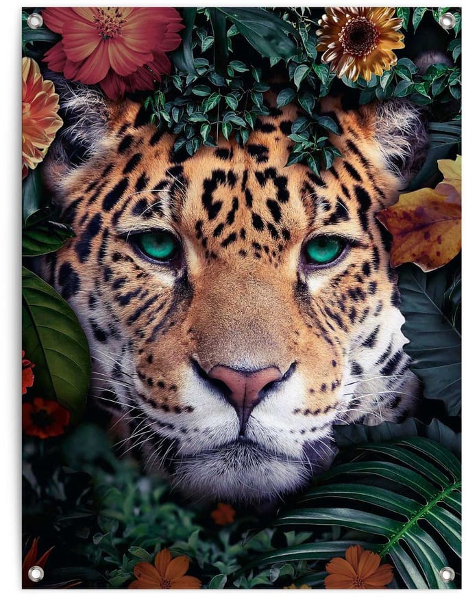 Tuinposter Jungle luipaard - 80 x 60 - Canvas - REINDERS