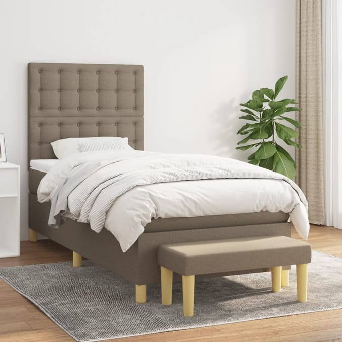 vidaXL - Boxspring - met - matras - stof - taupe - 90x200 - cm