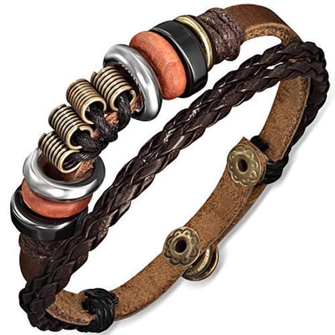 Amanto Armband Febe - Leer - 316L Staal - Bedel - 15mm - 20-22cm