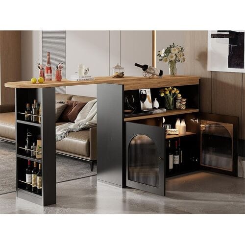 ModernLuxe Dressoir、Draaibare en uitschuifbare barkast met LED - grote opbergruimte - eigentijdse stijl - Zwart