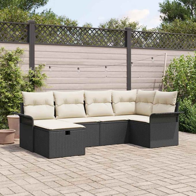 vidaXL Tuinbank Set met kussen met opslag 6 pcs Poly rattan