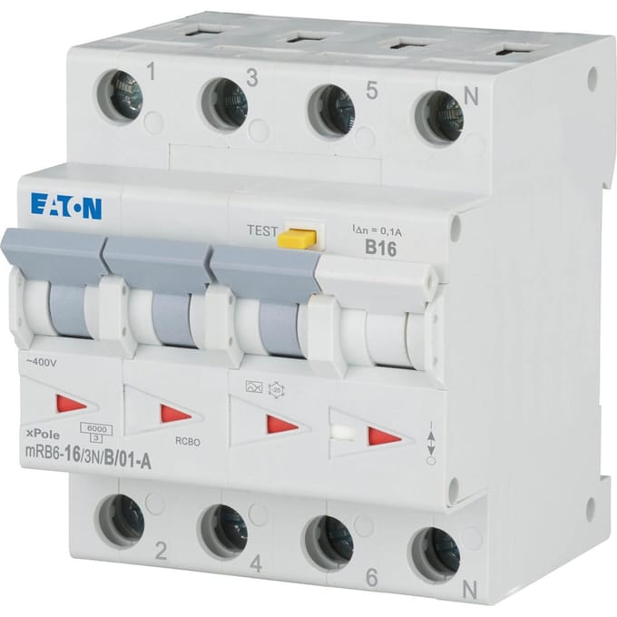 Eaton MRB6 RCBO 16A 100mA 3P+N B-Characteristic 6kA - 120654