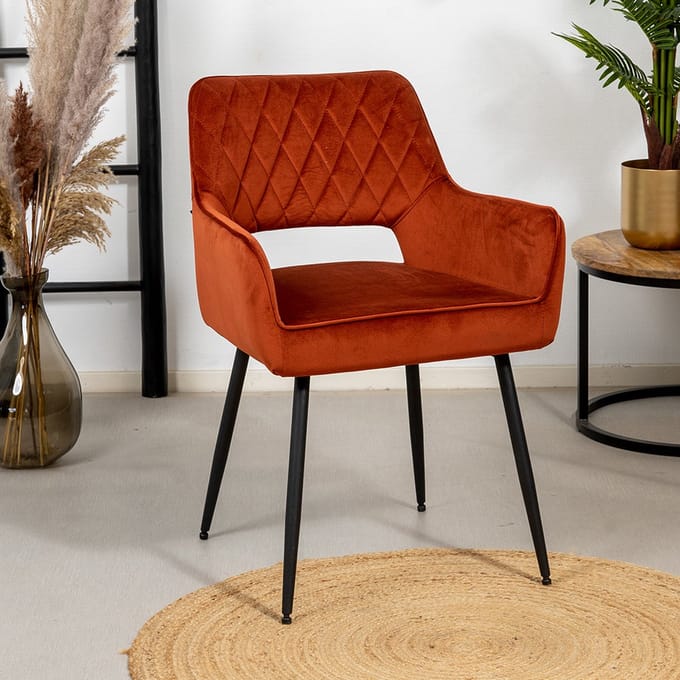 Bronx71® Velvet eetkamerstoel Mika koper - stoel