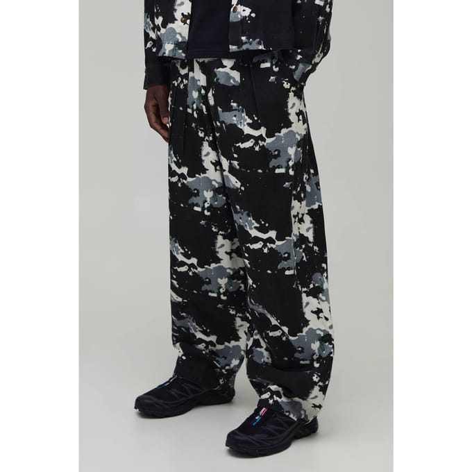 Ballonmodel Broek Met Vervormd Camouflageprint In Twill | Green | Size Medium
