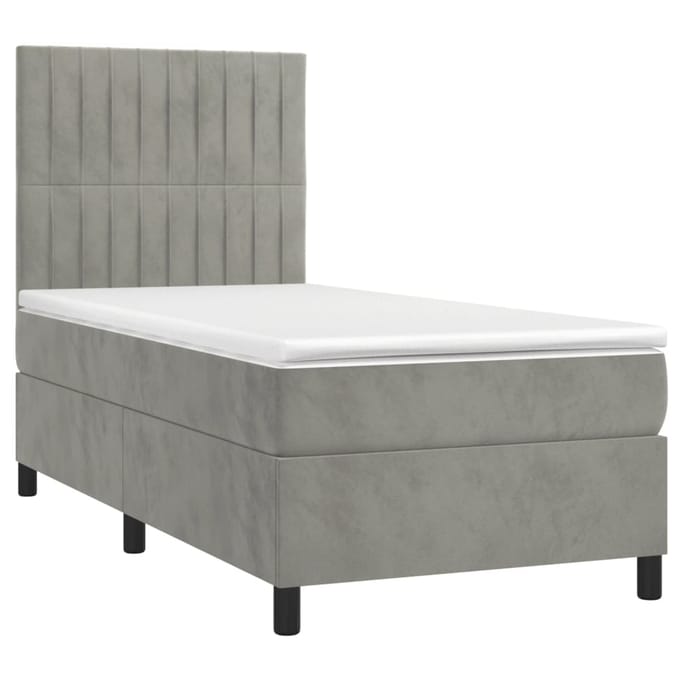 vidaXL - Boxspring - met - matras - en - LED - fluweel - lichtgrijs - 90x200 - cm