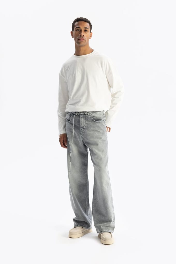 Wijde Pijpen Midden Taille Denim Jeans