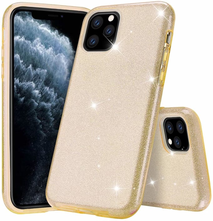 Ntech hoesje Geschikt voor iPhone 11 Pro Max Glitter TPU Back Hoesje - Goud