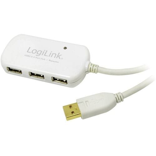 LogiLink UA0108 USB-kabel USB 2.0 USB-A stekker, USB-A bus 12.00 m Wit Vergulde steekcontacten, UL gecertificeerd