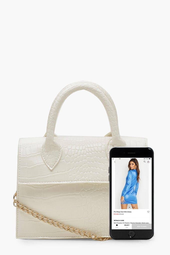 boohoo Dames Mini Croc Gestructureerde Crossbody Tas | Wit