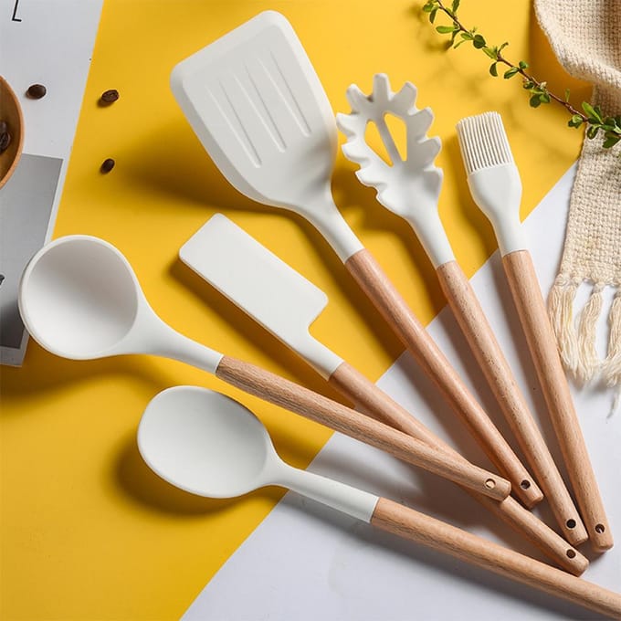 Ensemble d'ustensiles de cuisine en silicone, antiadhésifs, résistants à la chaleur, 10 pièces blanc