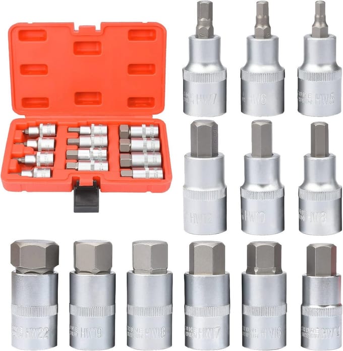 12-delige Inbussleutel Socket Set met Schroevendraaier Bits 5-22 mm