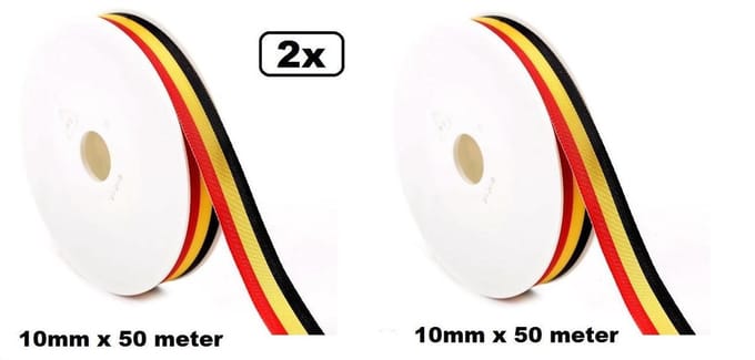 2x Medaille lint zwart/geel/rood 50 meter - nationale vlag lint