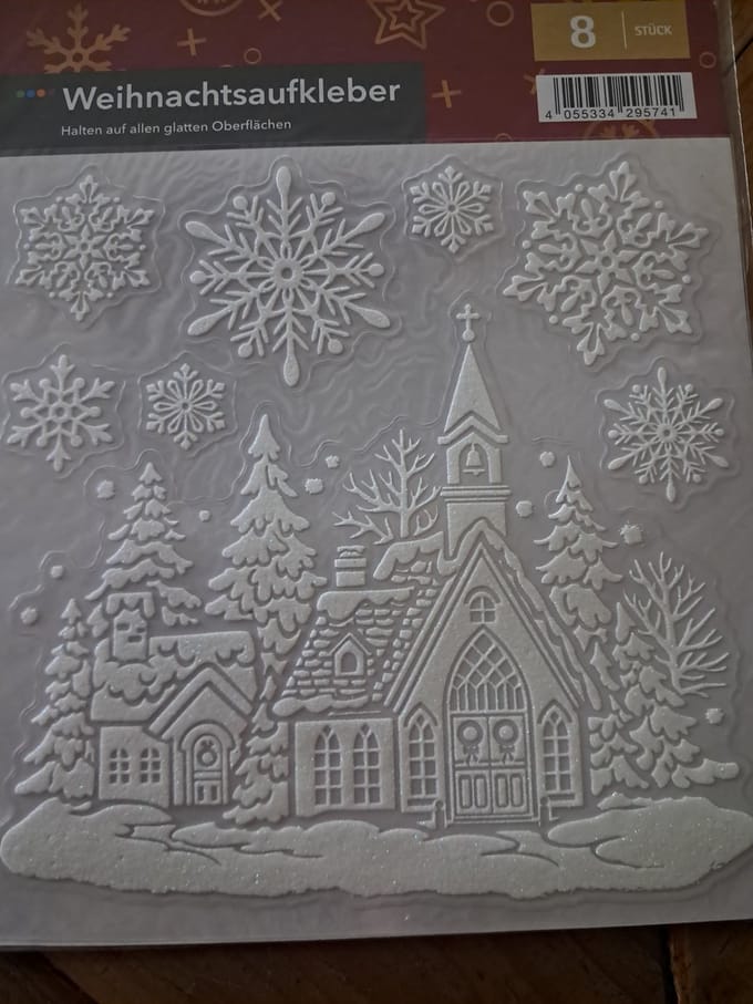 Crelando Kerst stickers 8 Stuks - Kerk - Sneeuwvlokken