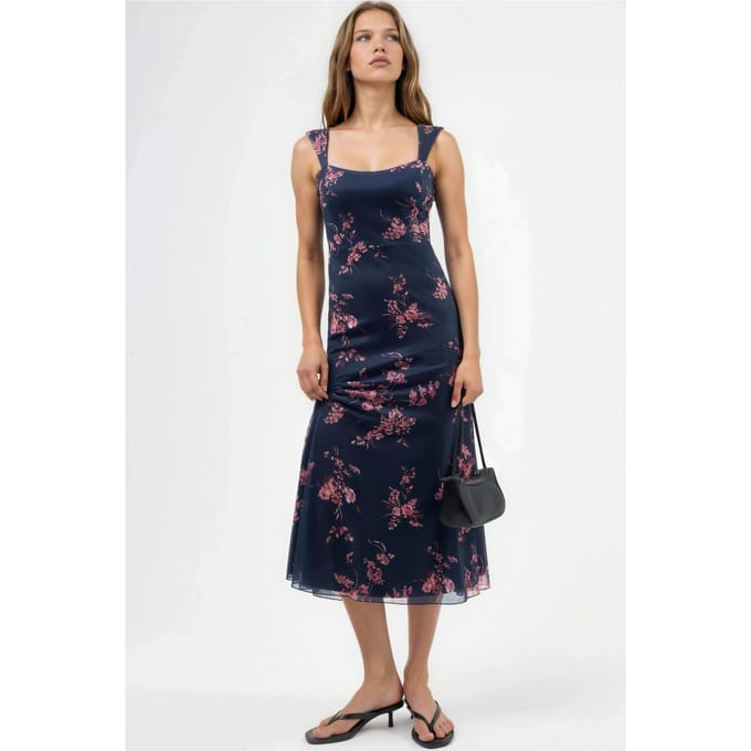 Bloemen Midi-jurk met Hart Kraag
