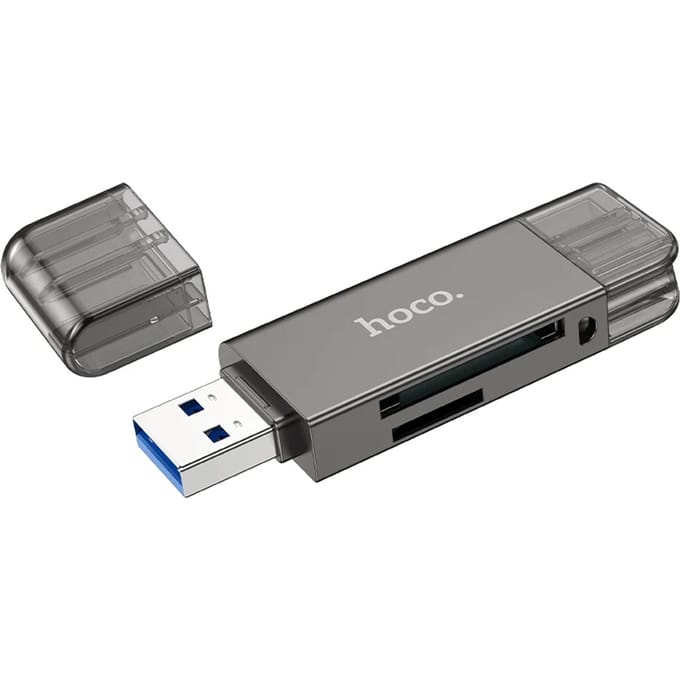 Hoco high speed card reader - geschikt voor TF en SD kaarten - met USB-A en USB-C aansluiting