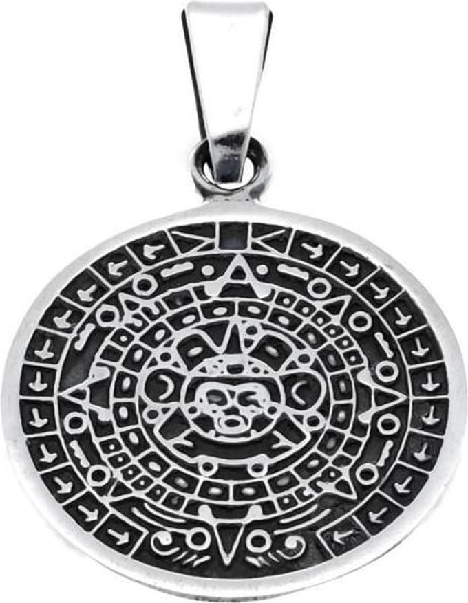 Zilveren Aztekenkalender kettinghanger