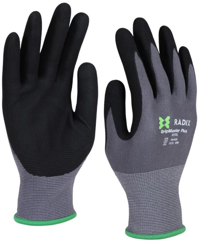 Radix GripMaster Plus - Werkhandschoenen - Nitril Micro Foam - Black/Grey - M8 / M