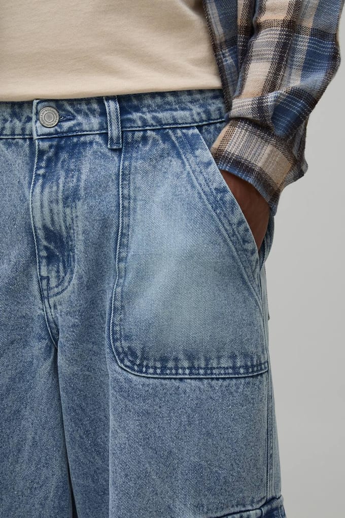Gewassen Cargo Baggy Fit Jeans | Stonewash | Size 32R