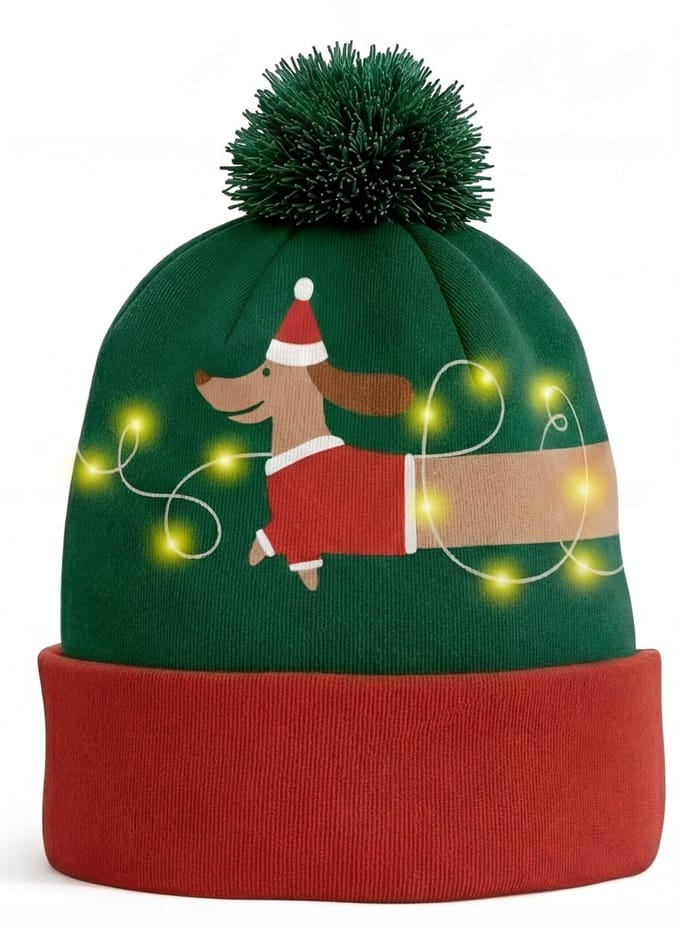 JAP Christmas Kerstmuts met lichtjes - Teckel - Groen