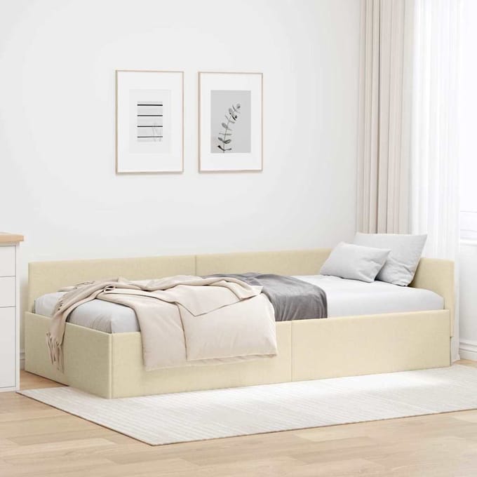 vidaXL - Hoek - Bed - Frame - Crème - 80 - x - 200 - cm - Stof