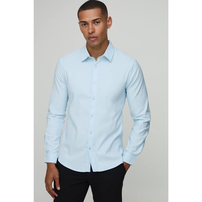 Stretch Fit Shirt met Lange Mouwen | Light Blue | Size XL