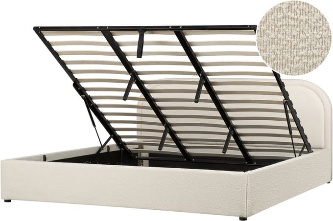 QUILLIEN - Bed met opbergruimte - Lichtbeige - 180 x 200 cm - Bouclé