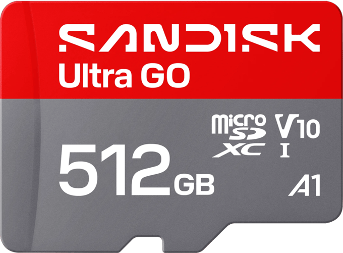 SanDisk microSDXC Ultra GO 512GB (UHS-I, V10, U1, C10, A1, R190 MB/s, Full Video HD