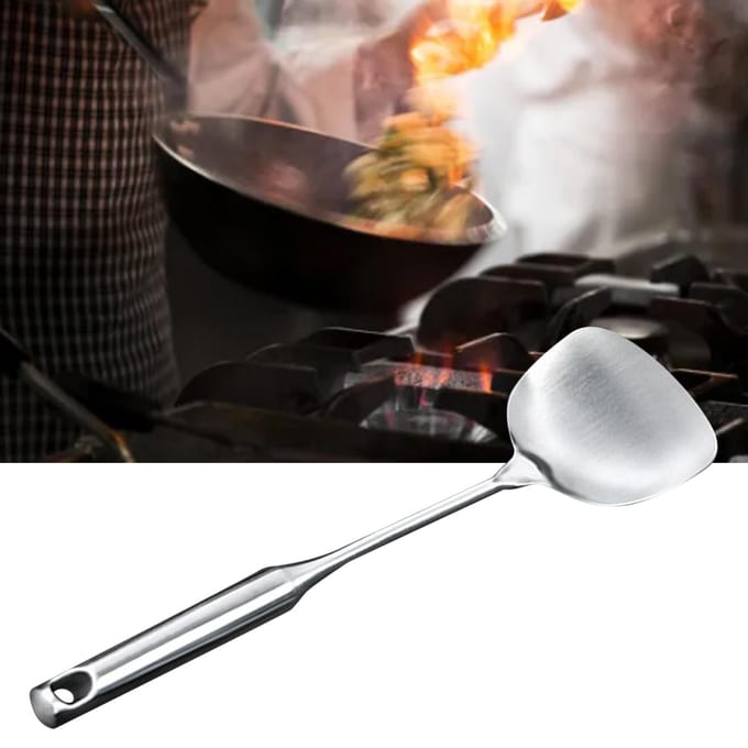 RVS Spatel Verlengde Handgreep Multifunctionele Solide Draaier voor Koken Roeren Mengen white