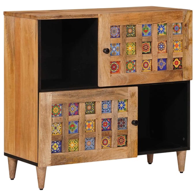vidaXL - Dressoir - met - opslag - Naturel - 80 - x - 33 - x - 75 - cm - Massief - Mango - Hout