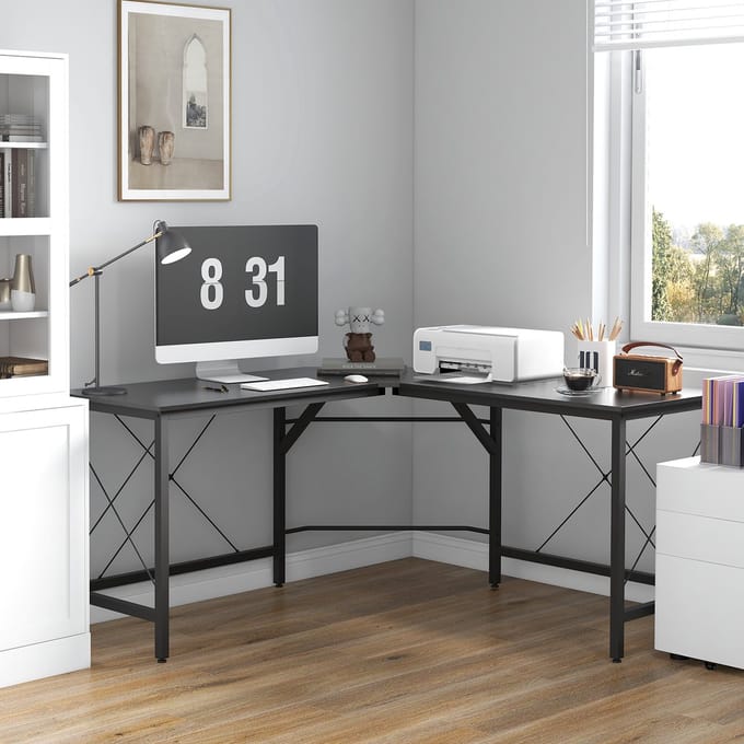 REDOM - Hoekbureau - L-Vorm - Ruimtebesparend - Stalen Frame - Zwart - 150 X 150 X 76 Cm