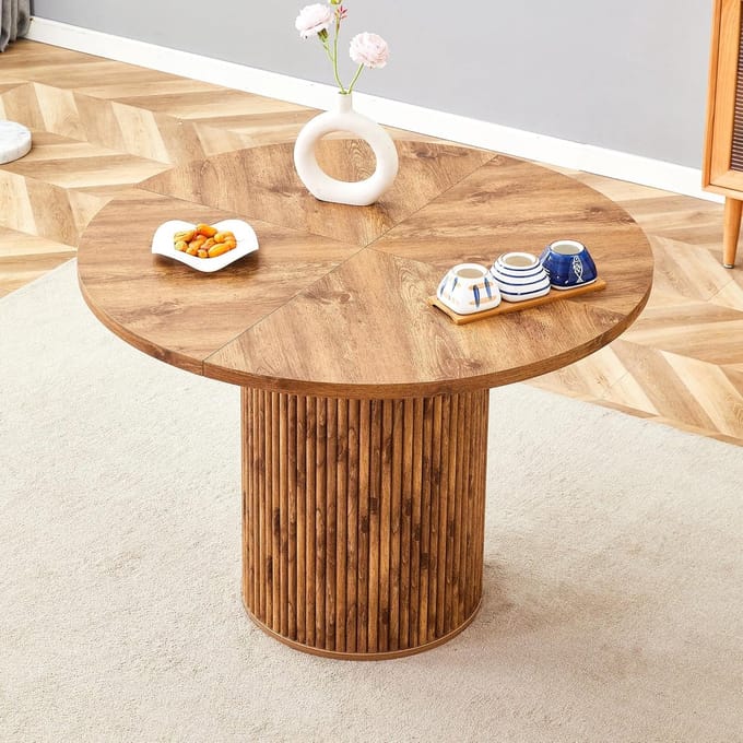 Ronde Eettafel - Tafel voor 4-6 - Compacte Woonruimte - Met Opbergvak - Diameter 100cm - Houtkleur