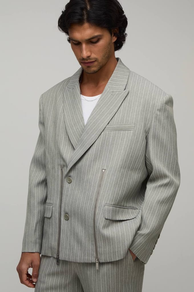 Oversized Double-breasted Colbert Met Rits Aan De Voorkant | Taupe | Size 34