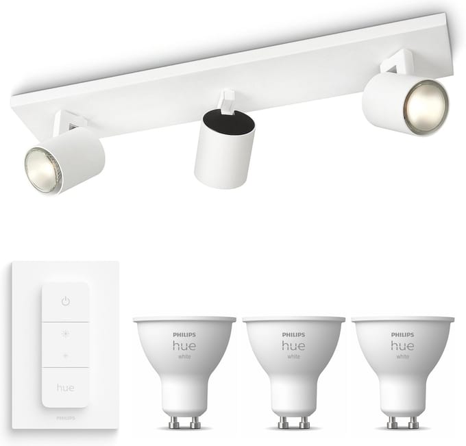 Philips Hue Runner Opbouwspot (Wit) - Warmwit Licht - Incl. Hue Dimmer Switch - Plafondspot met 3 Lichtpunten - GU10 - Hue White