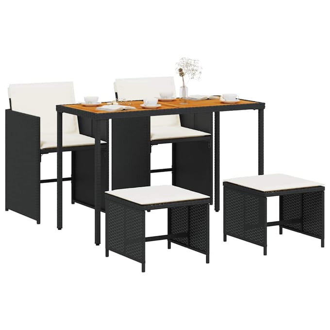 vidaXL - 5-delige - Tuinset - met - kussens - poly - rattan - zwart