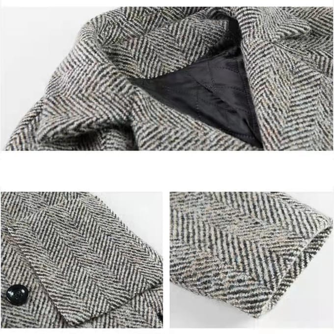 Manteau à carreaux pour femme, blazer en laine, automne-hiver, manteau pour femme, épais, moyen, long, petit manteau en laine XXL gray