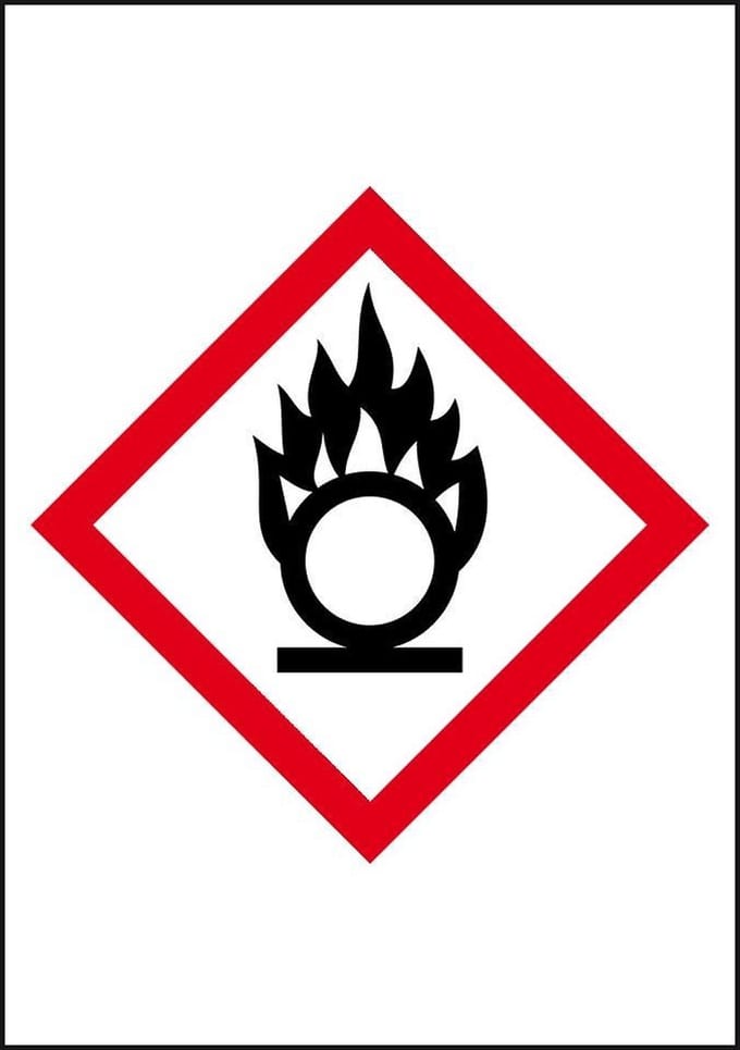 GHS03 oxiderende stoffen sticker, 10 per vel, rechthoek 18 x 26 mm - 10 per vel