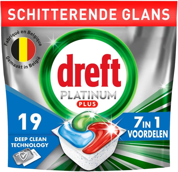 Dreft Platinum Plus All In One Vaatwastabletten - Deep Clean Technologie - 114 Capsules - Mega Box