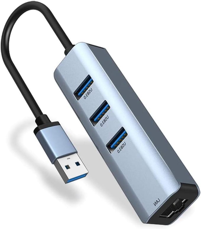 USB Ethernet Adapter - Netwerk Adapter Hub - Stabiel Internet - 3x USB 3.0 Poorten - 1 Gbps - Grijs