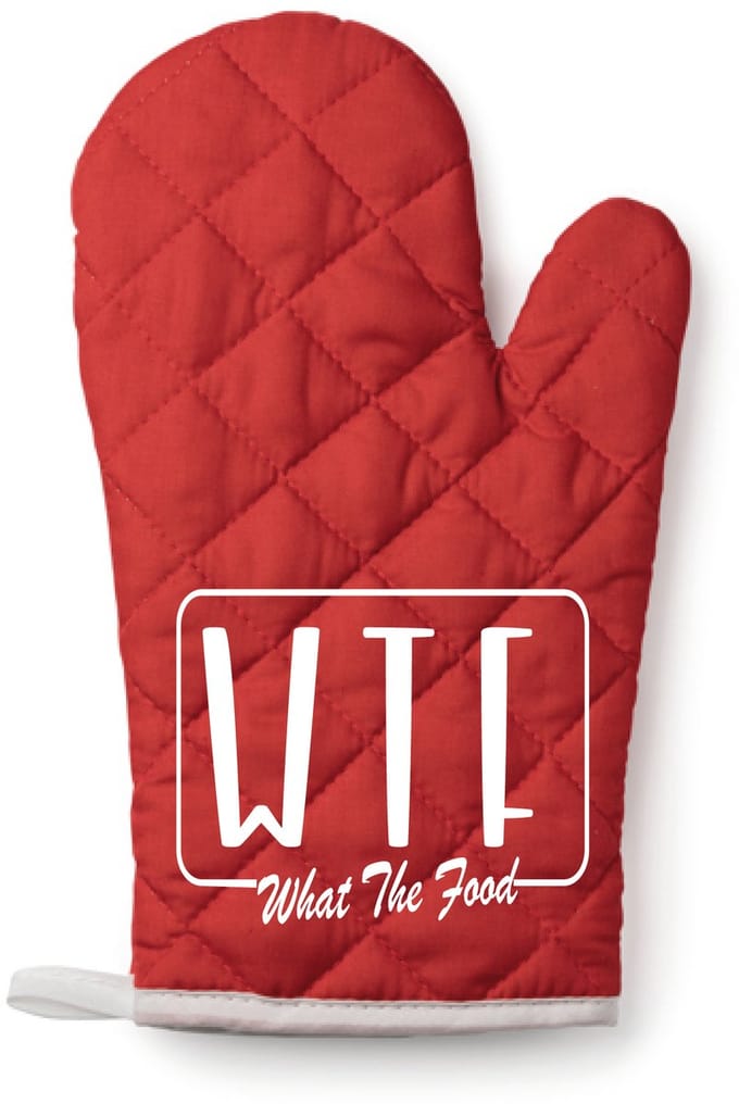 EIZOOK Functionele Ovenwant- Rood met witte Opdruk WTF What The Food