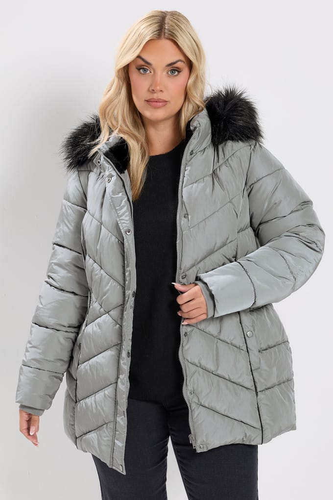 Yours Grijze Korte Gewatteerde Jas Size 50-52