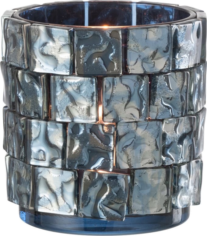 J-Line theelichthouder Vierkant mozaiek - glas - donkerblauw - large