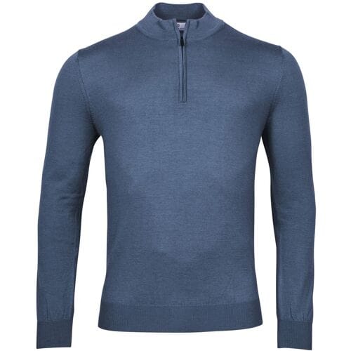 Thomas Maine Trui Fine Merino Skipper Half Zip Single Knit Denim Blue / male