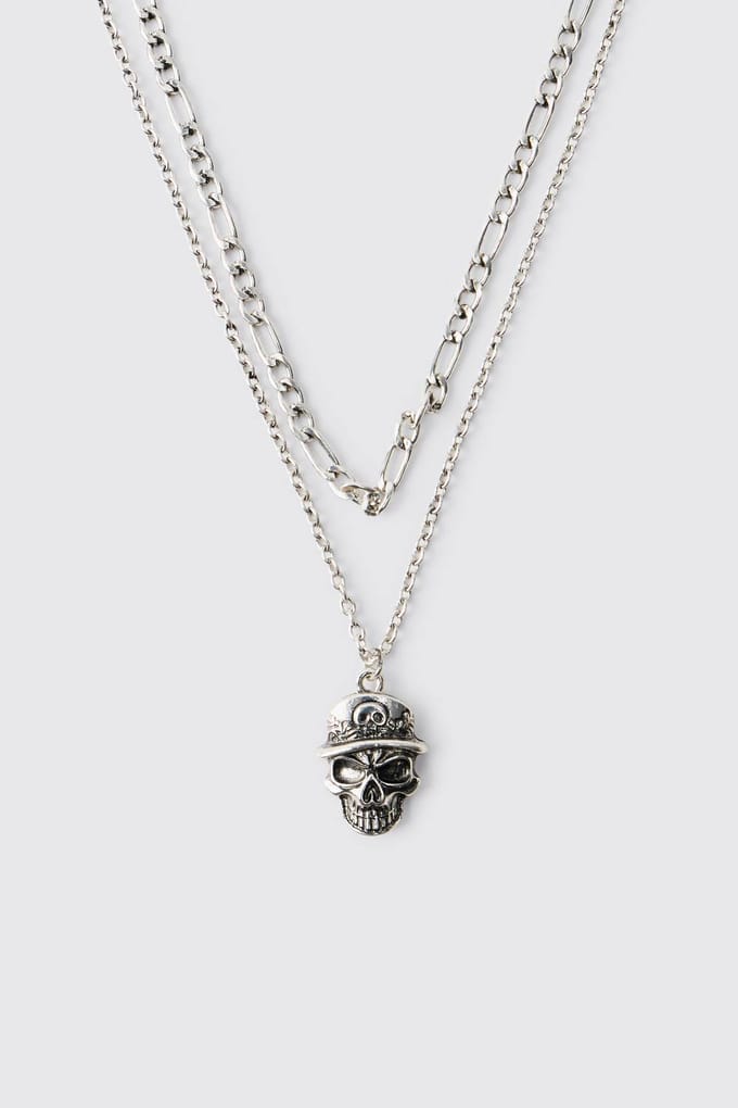 Zilveren Schedel Gelaagde Ketting | Silver